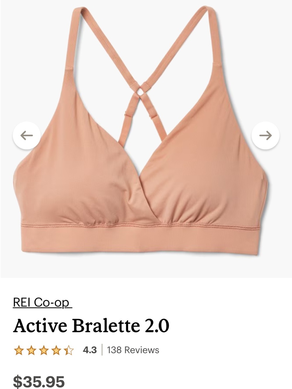 REI Peach Cross-Back Active Bralette